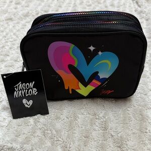 Jason Naylor Rainbow Heart Double Zip Organizer Bag NWT